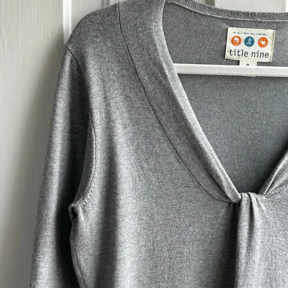 Title Nine Gray Knit Tunic Dress Purple Trim Floral Hem Medium